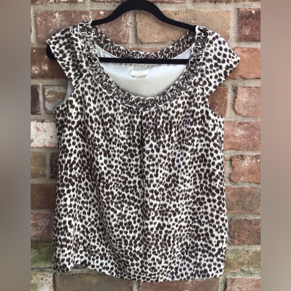 Kate Spade Brown and ivory Ruffled Cap Sleeve Blouse size medium